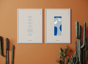 Framed poemprint and artprints from the Blues Collection written and designed by Alexandra Tiligadi