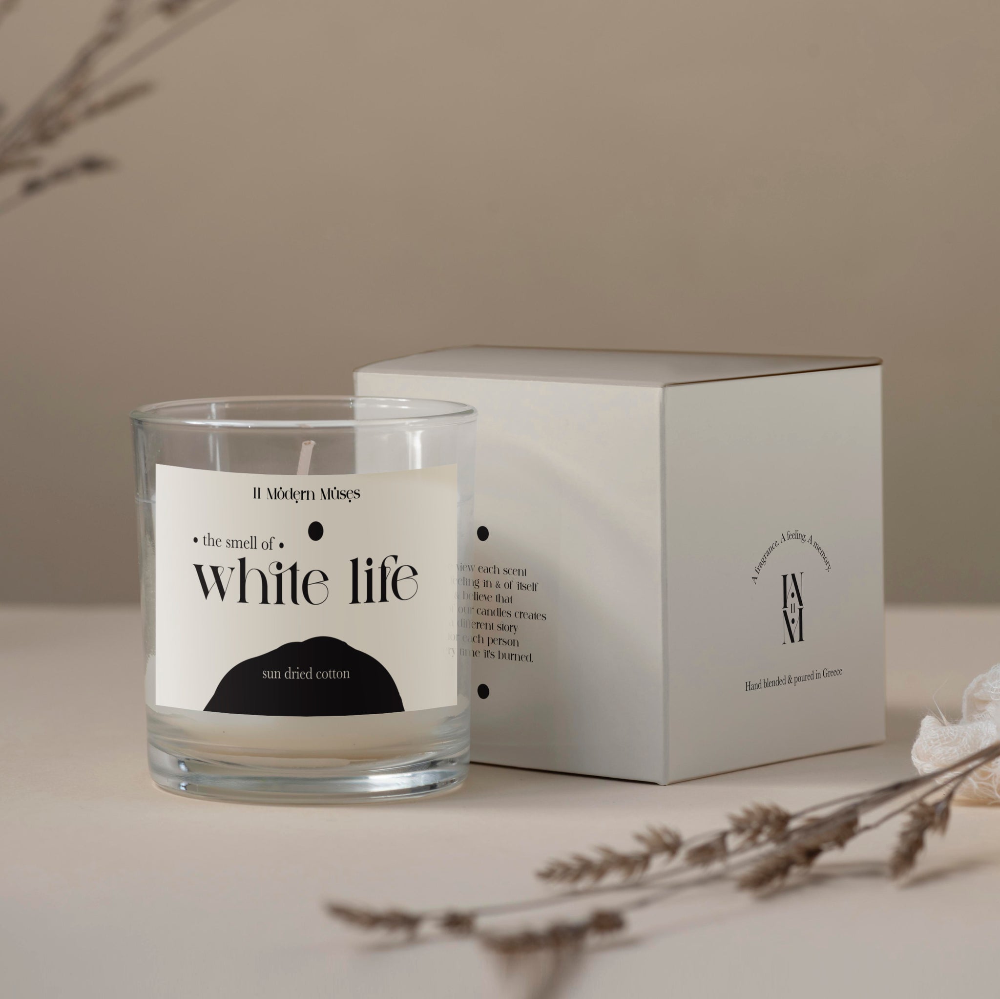 White life. Soy candle from 11 Modern Muses. Fresh Home fragraces 